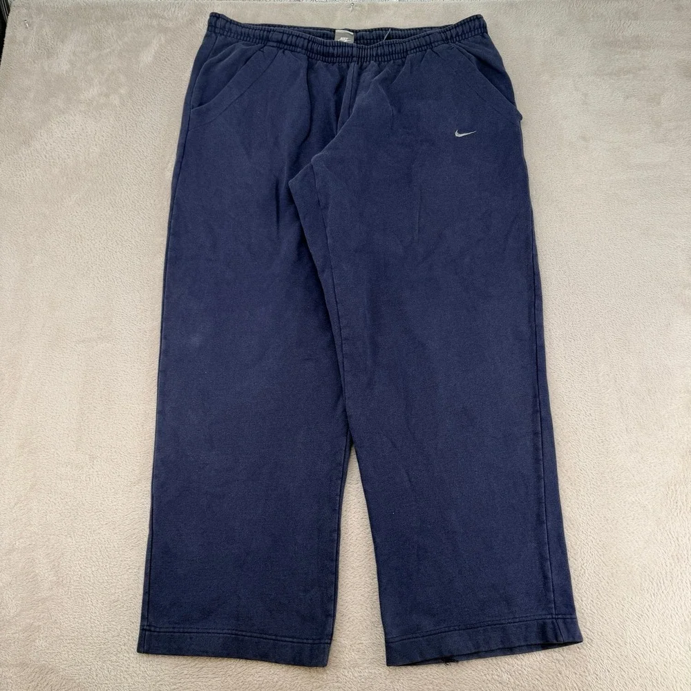 VTG Y2K Nike Sweatpants Mens L‎ Blue Fleece Straight Leg Fleece Lounge Athletic